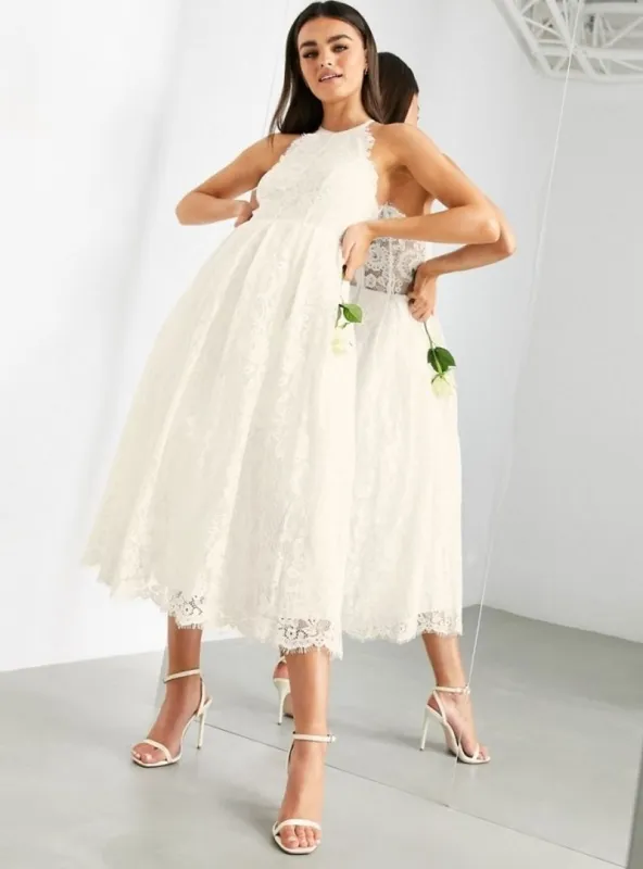LACE HALTER NECK MIDI WEDDING DRESS sold by FBO