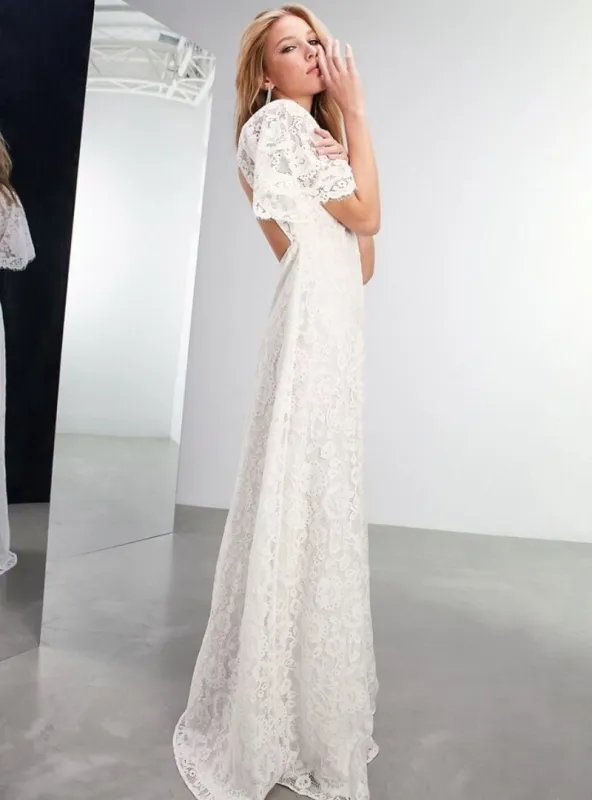 OLIVIA LACE FLUTTER SLEEVE WEDDING DRESS sold by FBO