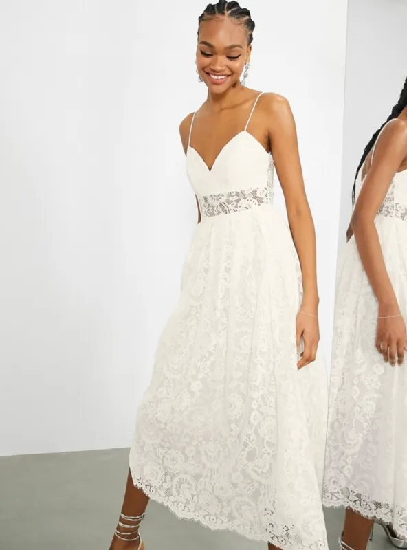 HOPE LACE CAMI MIDI WEDDING DRESS IVORY sold by FBO