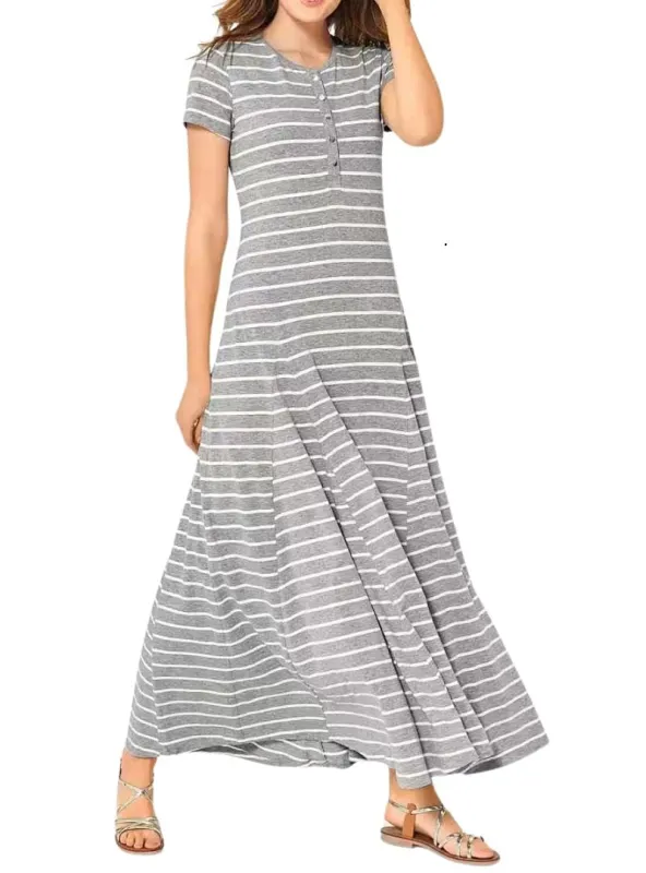 STRIPED BUTTONED UP LONG DRESS sold by FBO