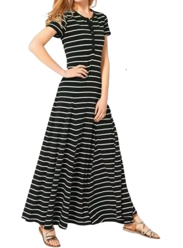 STRIPED BUTTONED UP LONG DRESS sold by FBO