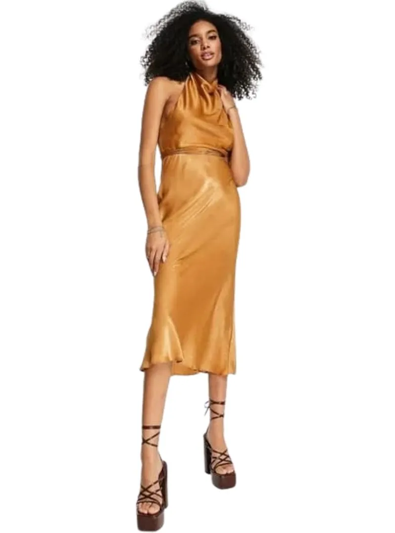 COWL NECK HALTER MIDI DRESS sold by FBO