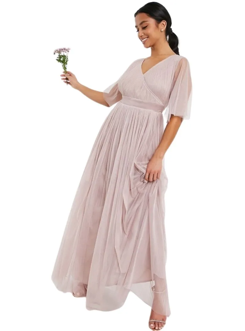 TULLE FLUTTER SLEEVE MAXI DRESS sold by FBO