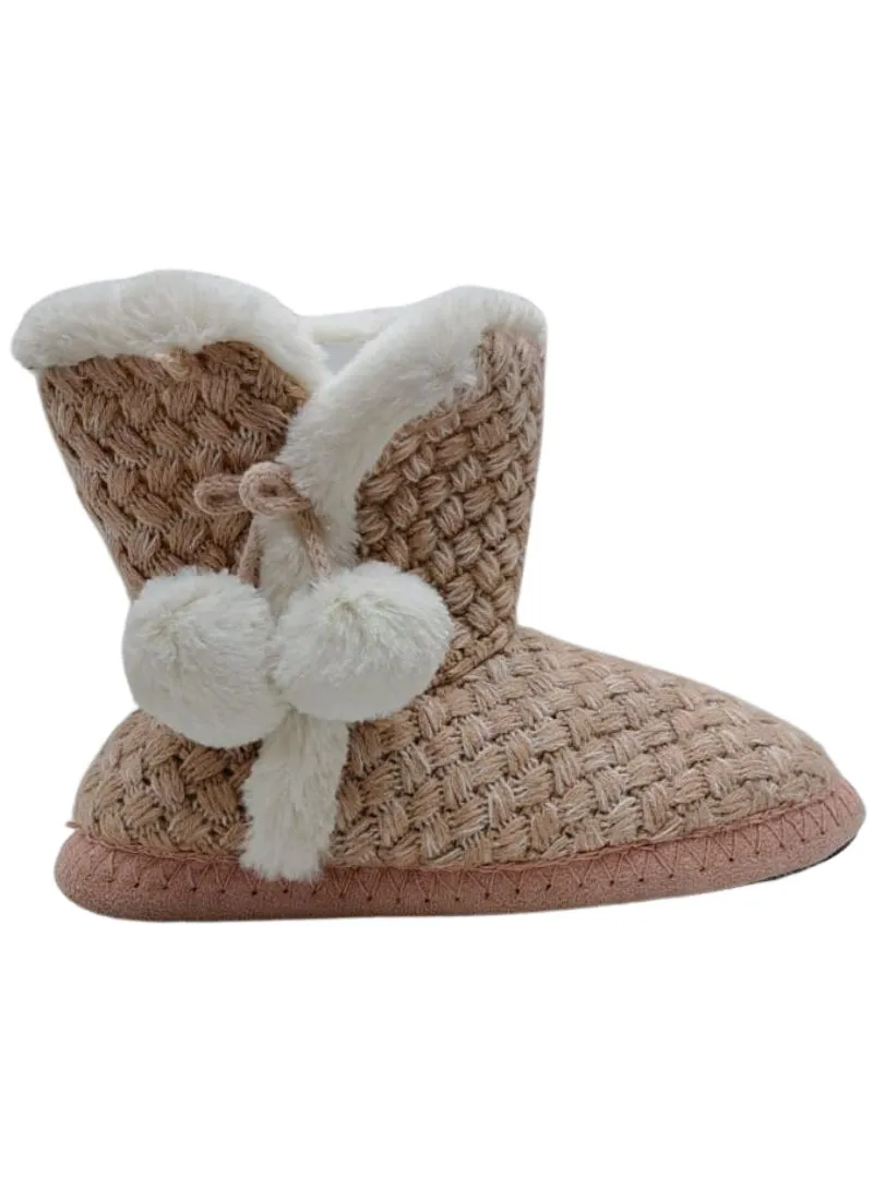 DETAILED KNIT POM POM SLIPPER BOOTS sold by FBO