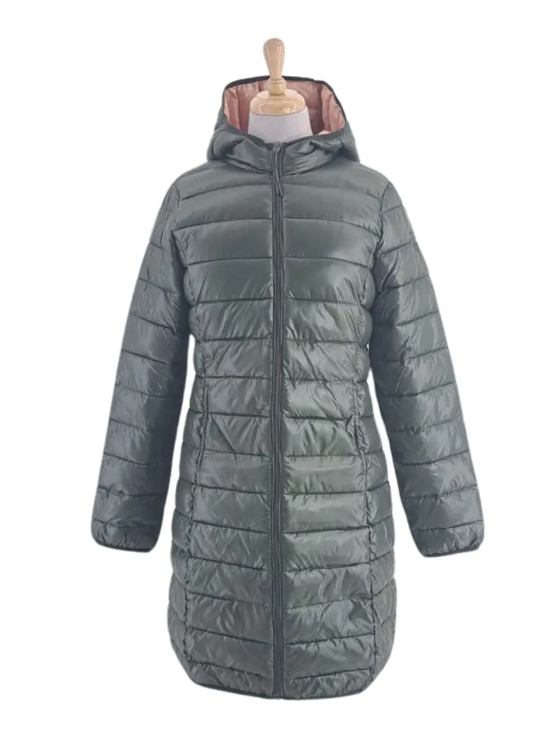 LONG LENGTH HOODED PUFFER JACKET sold by FBO