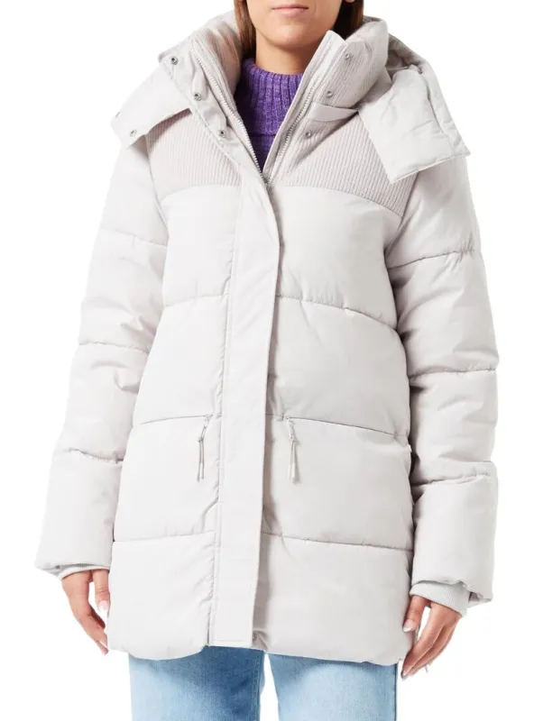 KNIT COMBO HOODED PUFFER JACKET sold by FBO