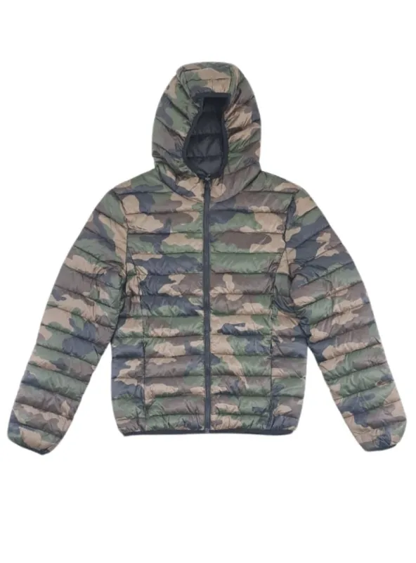 CAMO DETAILED HOODED PUFFER JACKET sold by FBO