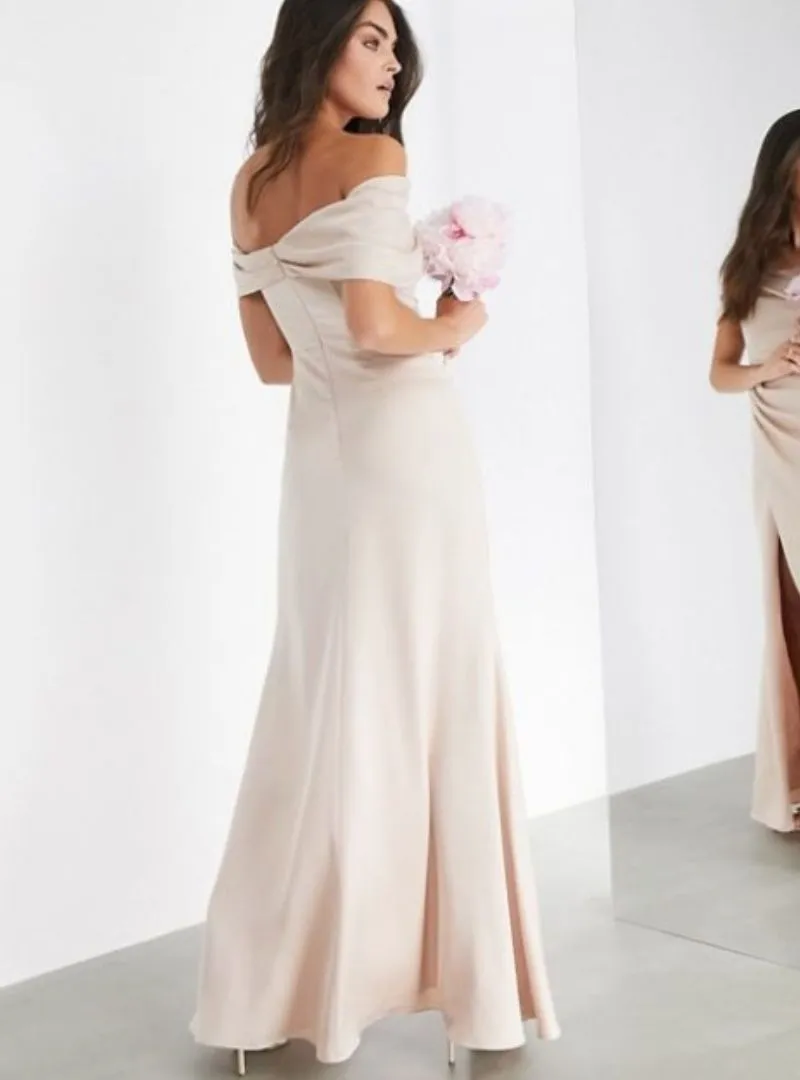 SATIN BARDOT DRAPE WRAP MAXI DRESS sold by FBO product image thumbnail 2