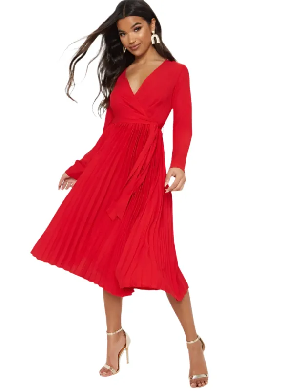 Long Sleeved Pleated Midi Dress sold by FBO