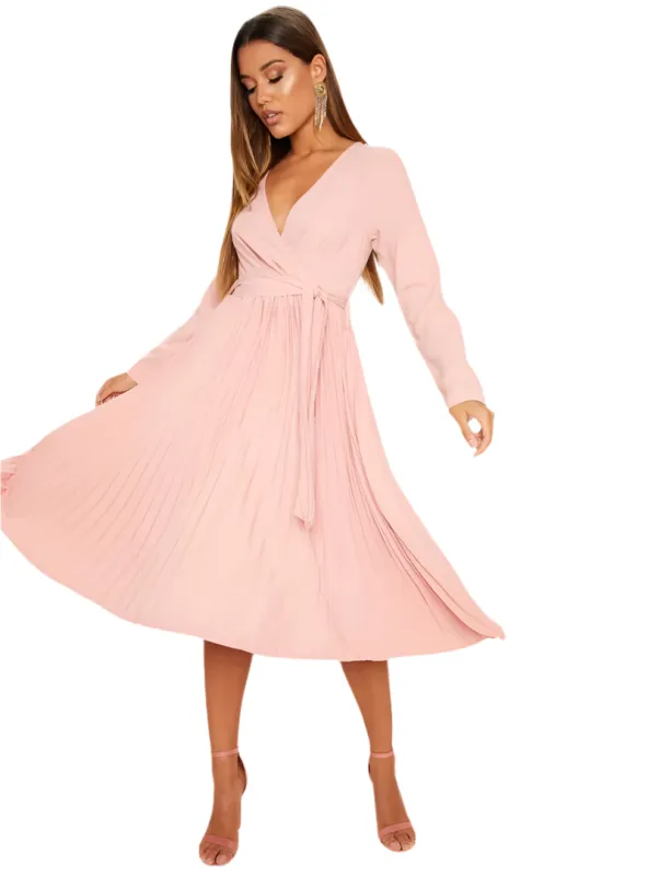 Long Sleeved Pleated Midi Dress sold by FBO