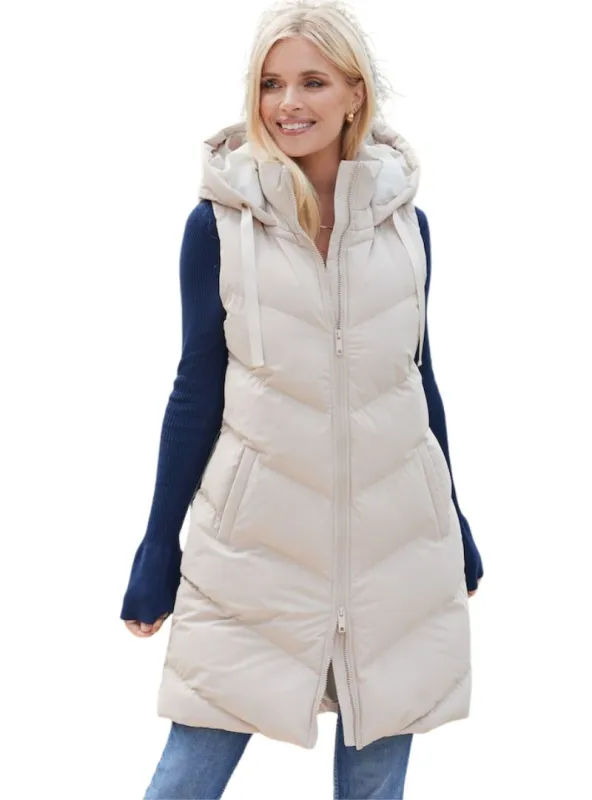 Threadare Ladies Longline Hooded Sleeveless Jacket - Beige sold by FBO