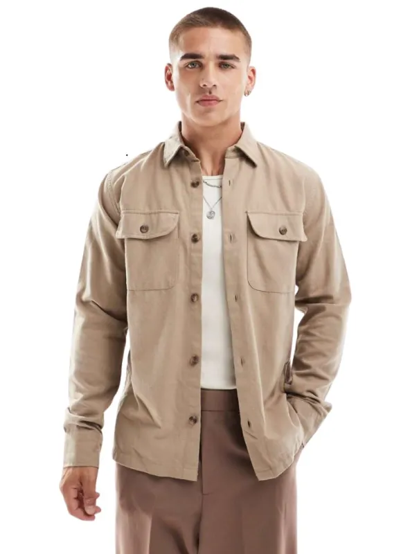 Jack & Jones Mens Casual Buttoned Shirt - Beige sold by FBO