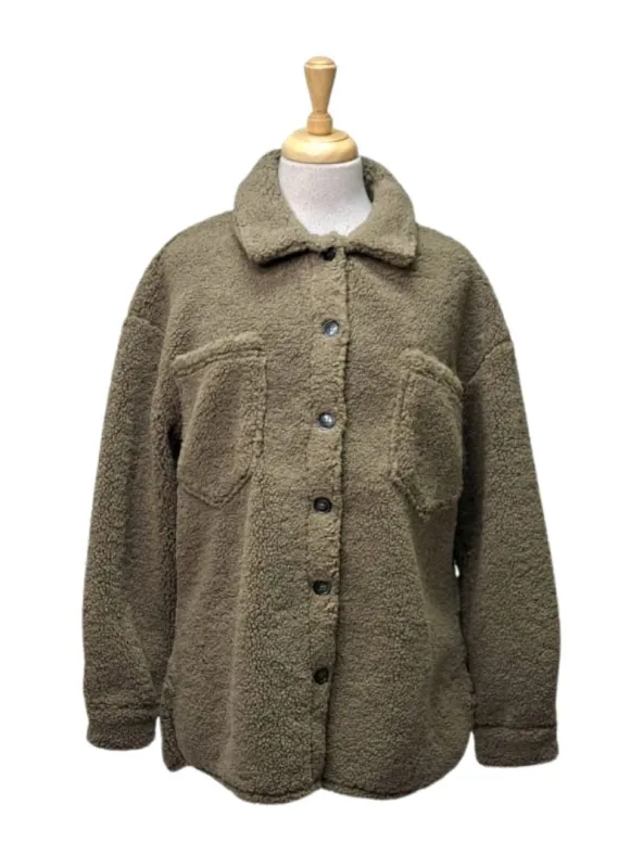 Basicapparel Ladies Buttoned Up Teddy Coat - Brown sold by FBO