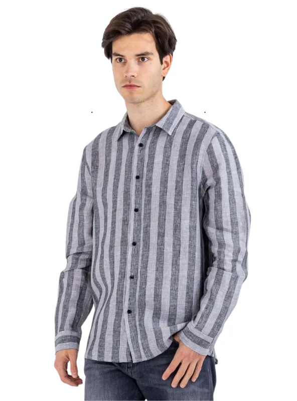 Gabba Mens Striped Linen Shirt - Grey sold by FBO
