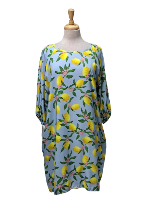Made In Italy Lemon Printed Wisteria Ladies Dress - Blue sold by FBO