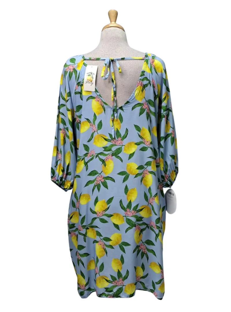 Made In Italy Lemon Printed Wisteria Ladies Dress - Blue sold by FBO product image thumbnail 2