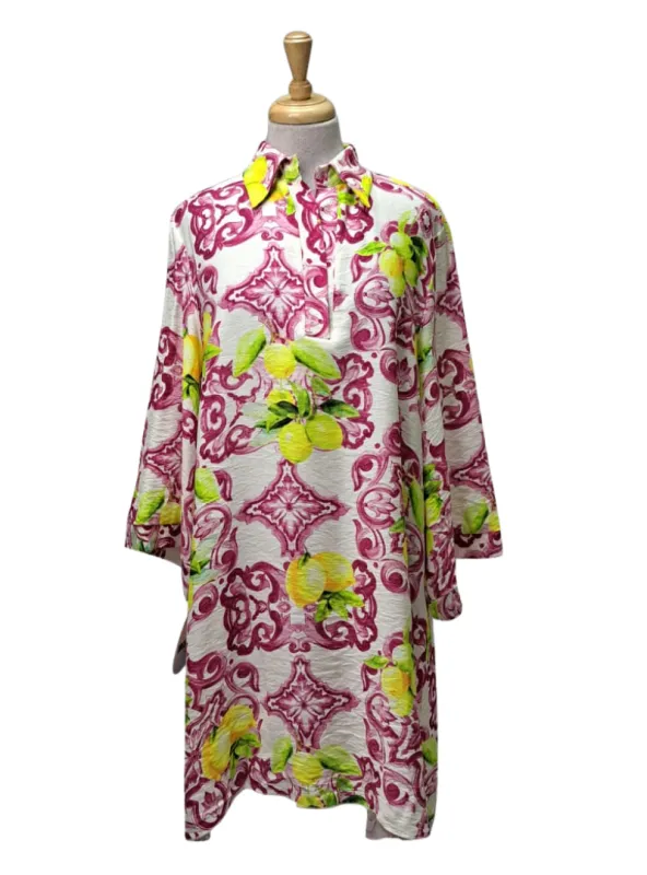 Made In Italy Lemon Printed Vivianne Ladies Dress - Pink sold by FBO