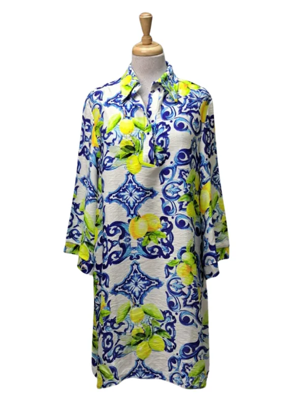 Made In Italy Lemon Printed Vivianne Ladies Dress - Blue sold by FBO