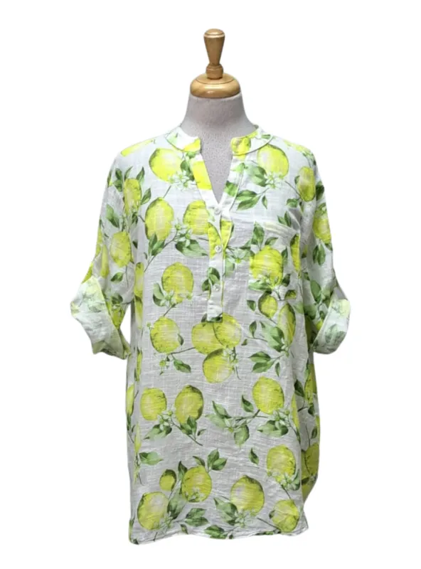 Made In Italy Ladies Aurelia Blouse Linen - Turquoise sold by FBO