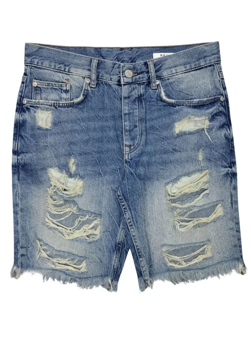 Review Mens Destroyed Denim Bermuda Shorts - Blue sold by FBO
