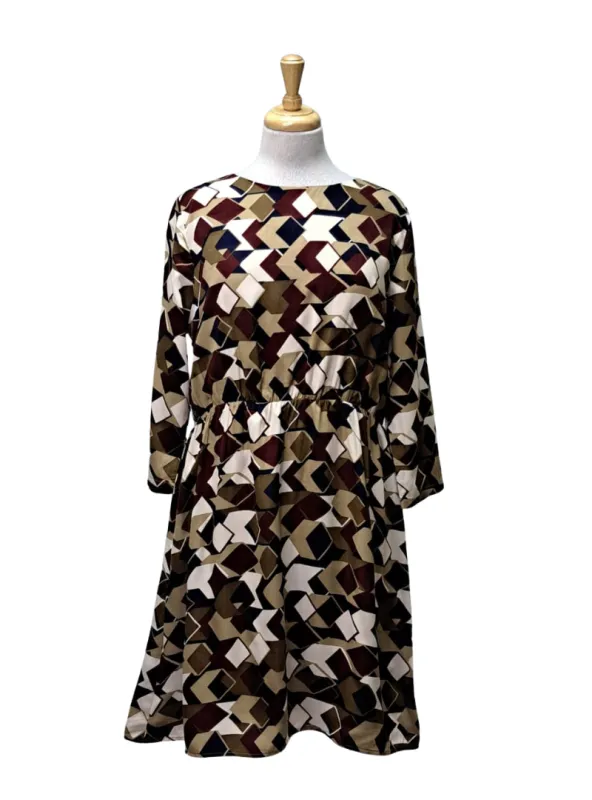 Ada Gatti Ladies Printed Dress - Brown/Navy/White/Maroon sold by FBO