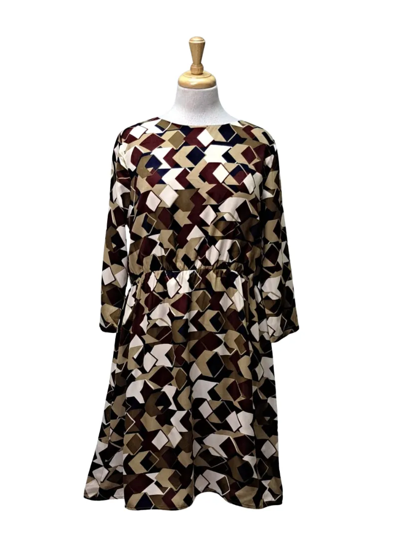 Ada Gatti Ladies Printed Dress - Brown/Navy/White/Maroon sold by FBO