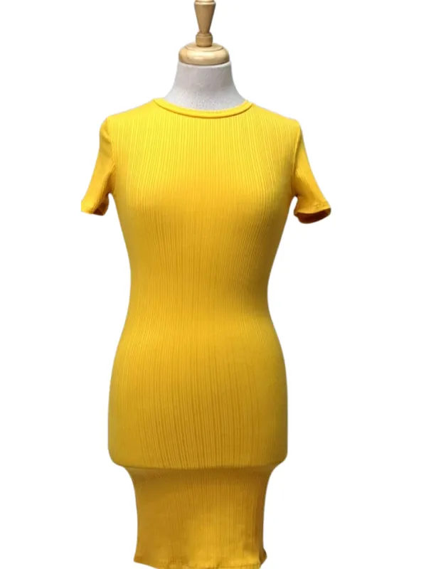 Inside Ladies Ribbed Dress - Yellow made by FBO
