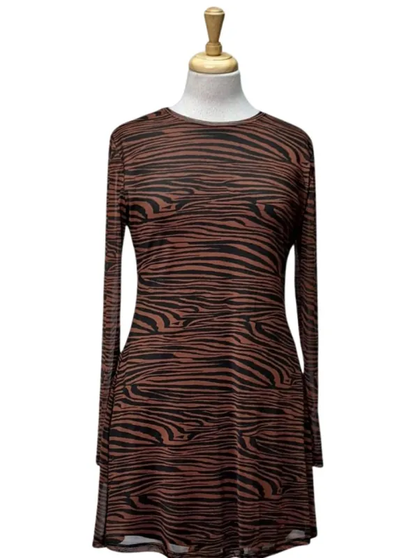 Inside Ladies long sleeve animal printed dress - Black/Brown sold by FBO