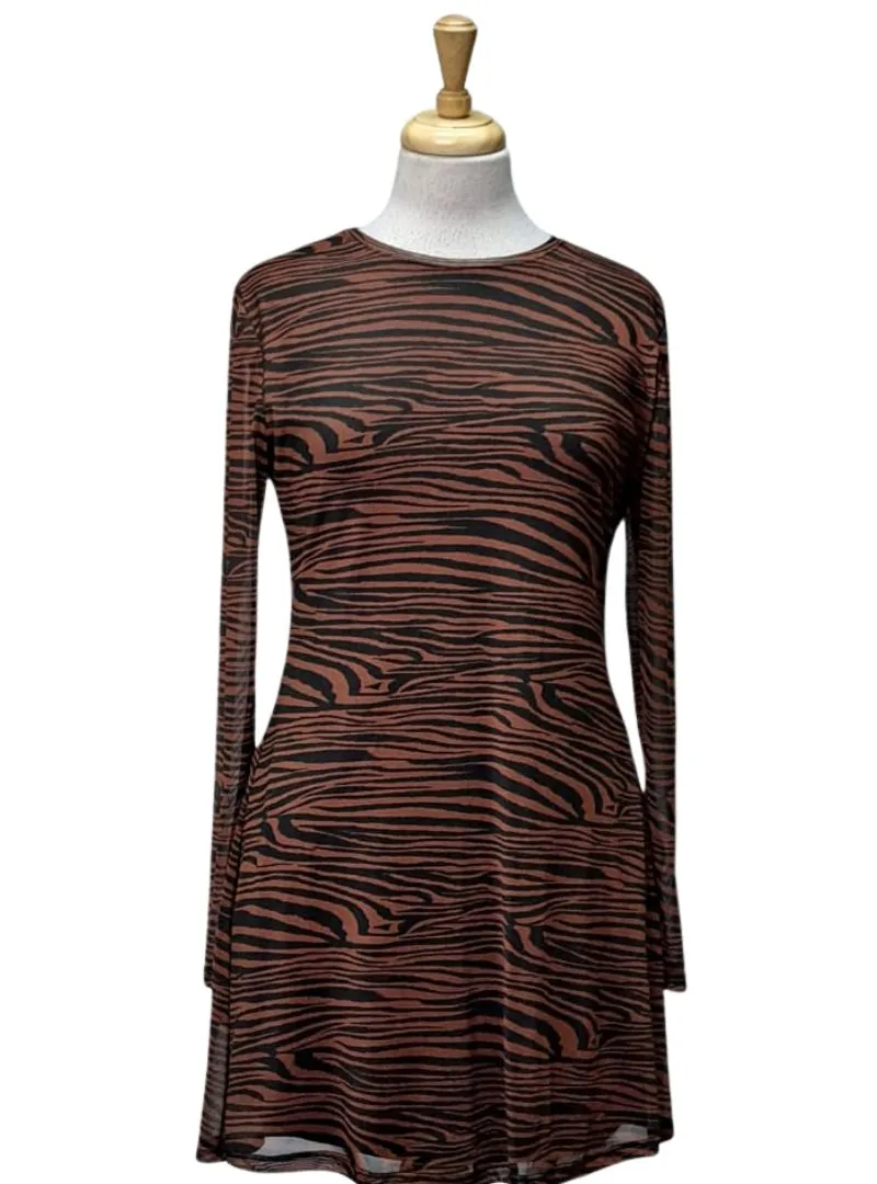 Inside Ladies long sleeve animal printed dress - Black/Brown sold by FBO