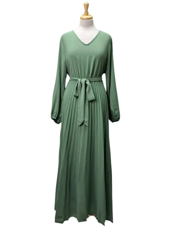 Ladies Pleated Dress - Green sold by FBO