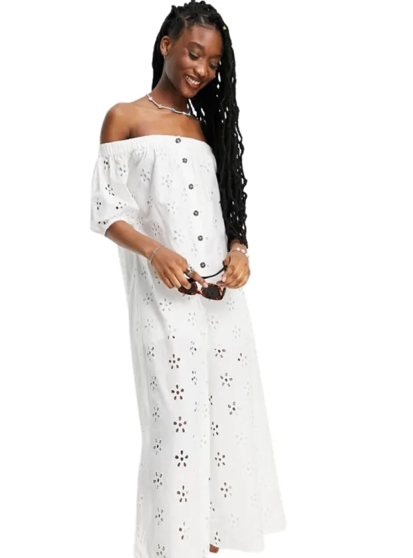 Asos Design Ladies Off Shoulder Jumpsuit - White sold by FBO