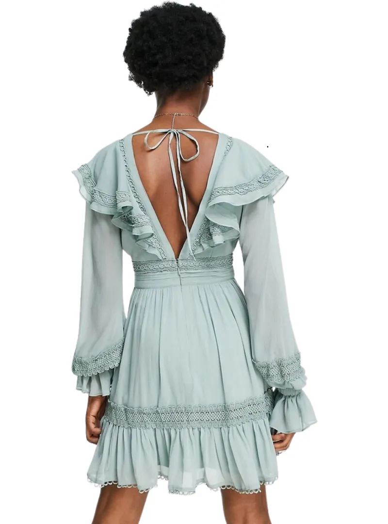 Asos Design Ladies Ruffle Detail Dress - Sage Green sold by FBO product image thumbnail 3