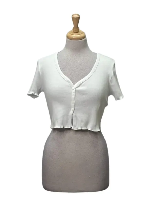 Terranova Ladies Ribbed V Neck Top - White sold by FBO