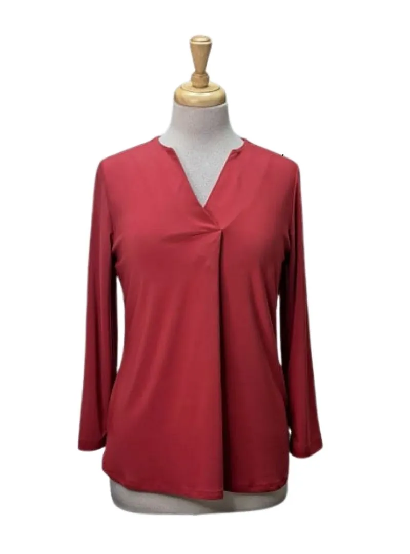 Solene Ladies V Neck Long Sleeve Blouse - Red sold by FBO