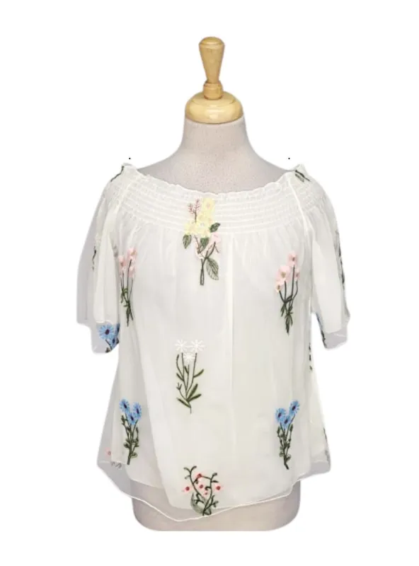 Qed London Ladies Embroidered Blouse - White/Pink/Yellow/Green sold by FBO