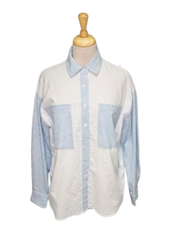 Forever 21 Ladies Oversized Striped Blouse - Blue/White sold by FBO