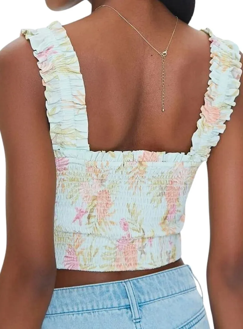 Forever 21 Detailed Crop Top - Blue/Peach/Green sold by FBO product image thumbnail 2