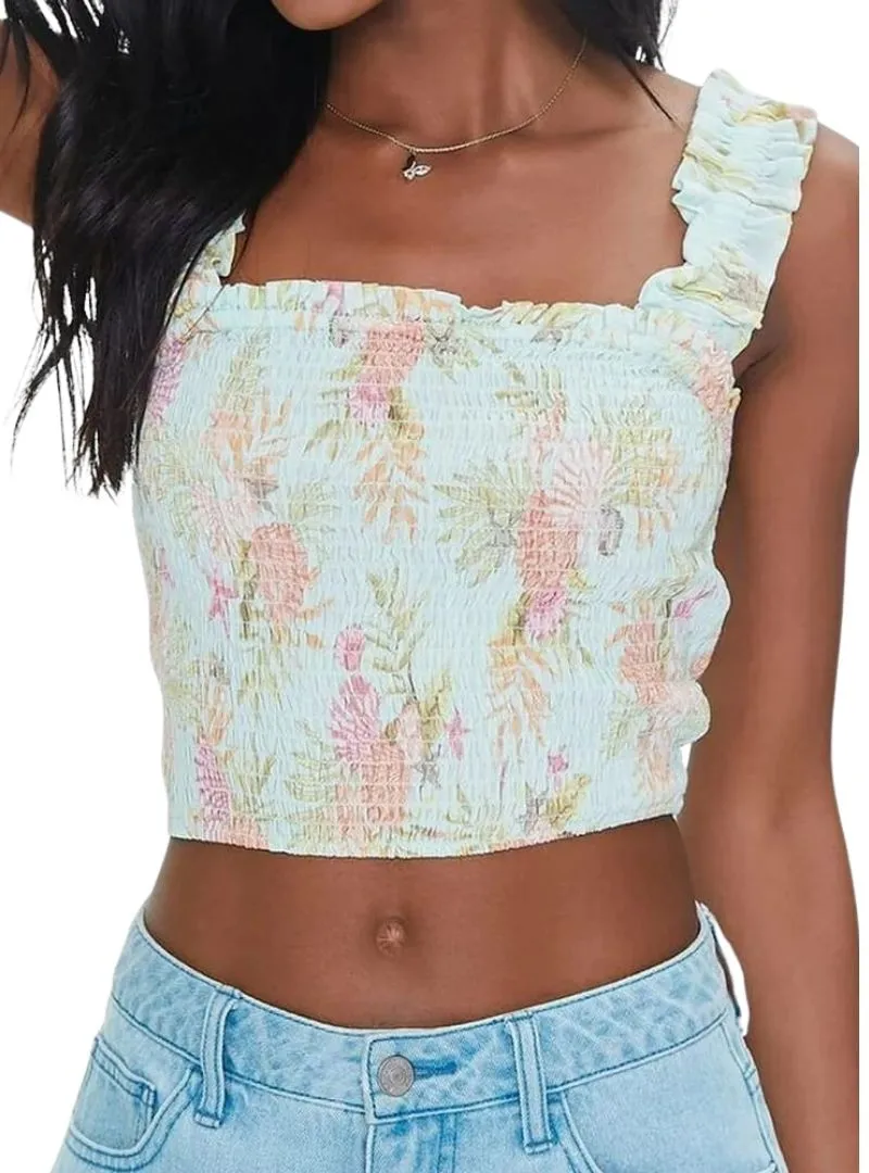 Forever 21 Detailed Crop Top - Blue/Peach/Green sold by FBO