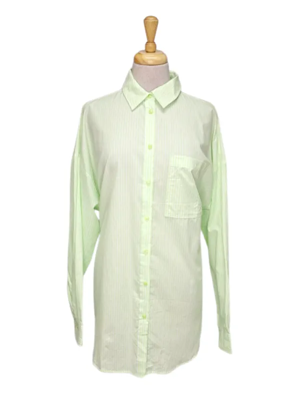 Terranova Ladies Long Sleeve Button Down Blouse - Green / White sold by FBO