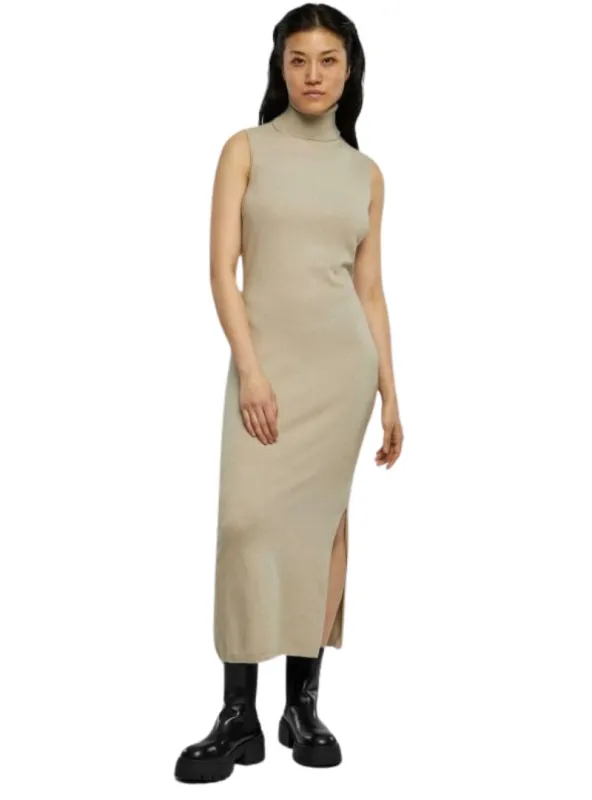 Urban Classic Ladies Fleece Polo Neck Dress - Beige made by Urban Classics