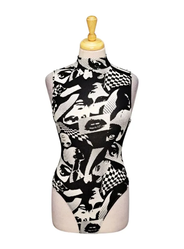 Forever 21 Ladies Printed Bodysuit - Black/White sold by FBO