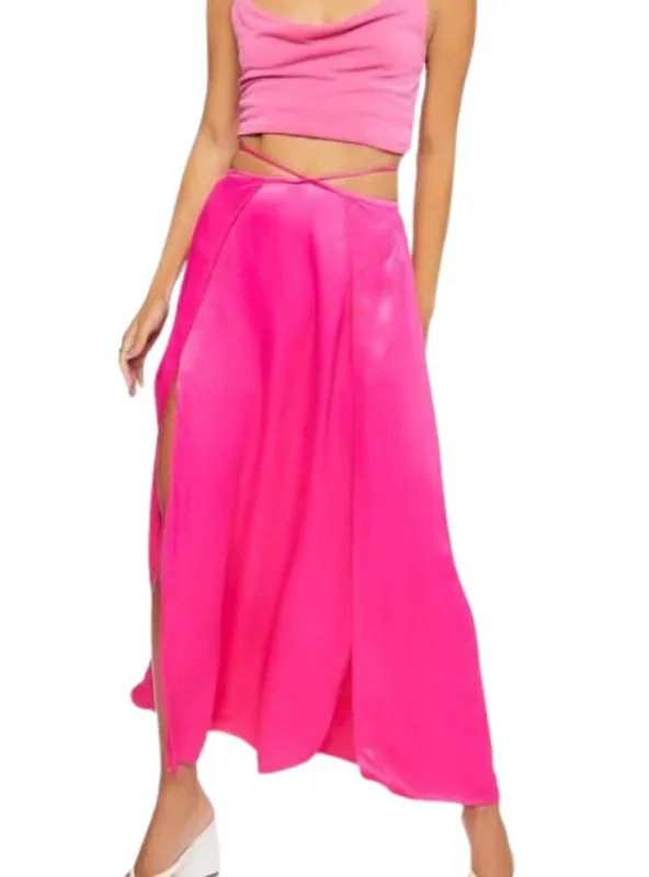 Forever 21 Ladies Satin Cutout Slit Maxi Skirt Tie On - Pink sold by FBO