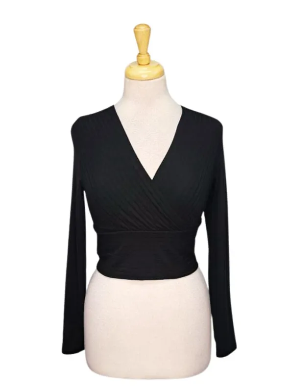 Lascana Ladies V Neck Sleeve Cropped Top - Black sold by FBO