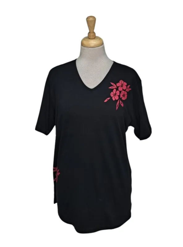 Bpc Ladies Floral Detail Top - Black/Pink made by FBO