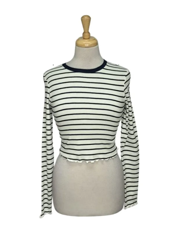 Terranova Ladies Striped Long Sleeve Crop Top - White/Navy made by Terranova