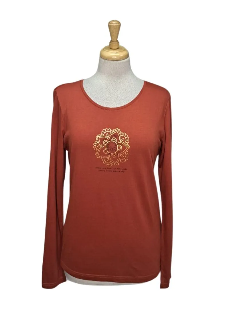 Blue Seven Ladies Print Long Sleeve Top - Burnt Orange sold by FBO