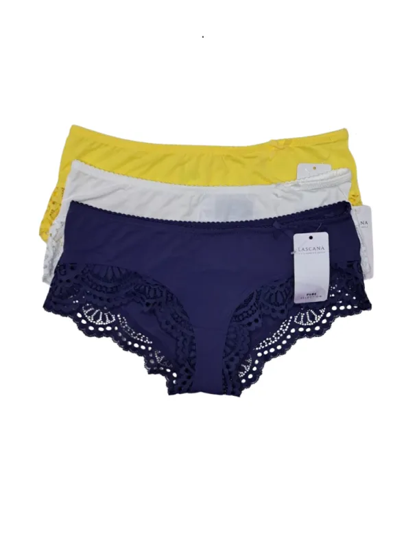Lascana 3 Pack Ladies Underwear - Bright Yellow / White sold by FBO