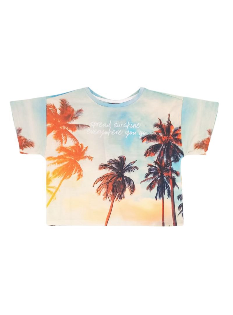 PALM TREE PRINTED CROP TOP sold by FBO
