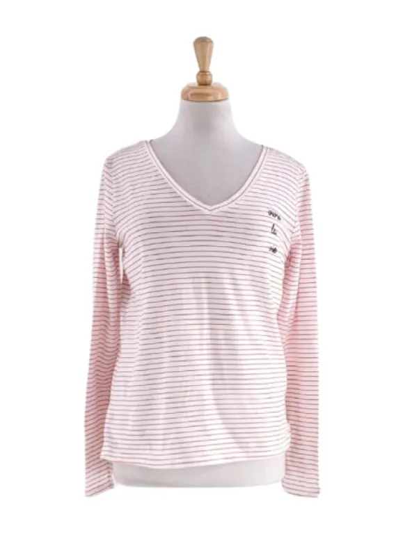STRIPED EMBRIODED LONG SLEEVE TEE sold by FBO