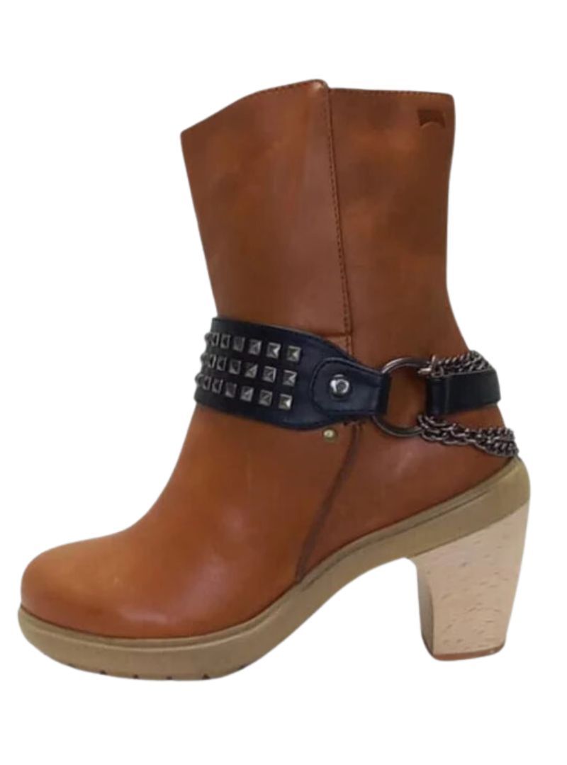 CHAIN DETAIL BLOCK HEEL BOOT sold by FBO